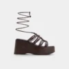 Sandalia de cuña con tiras de madera, Tacón de cuña Sandalia de cuña con tiras de madera, Tacón de cuña