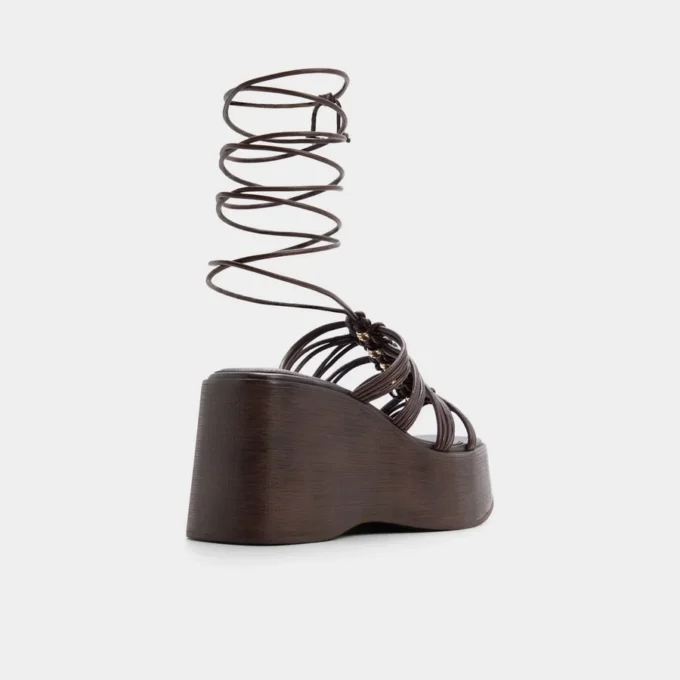 Sandalia de cuña con tiras de madera, Tacón de cuña Sandalia de cuña con tiras de madera, Tacón de cuña