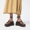 Sandalia de cuña con tiras de madera, Tacón de cuña Sandalia de cuña con tiras de madera, Tacón de cuña